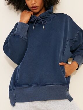 Free People Sprint To The Finish Hoodie Sweatshirt - Navy Blue - XS